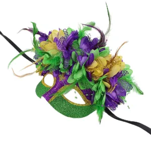 Masque de bal masqué de carnaval avec plumes colorées fleurs et paillettes pour fête