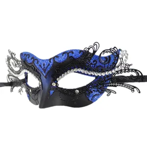 Blau-schwarze Maskenball Maske Strass Schmetterling Metall Filigran Party Kostüm Zubehör