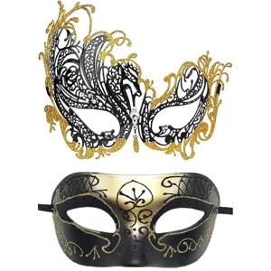 Prachtige zwart-gouden masker set voor Halloween feestjes, gemaskerde bals en festivals.