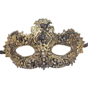 Goud zwart kant masquerade masker met strass steentjes voor halloween feest cosplay.