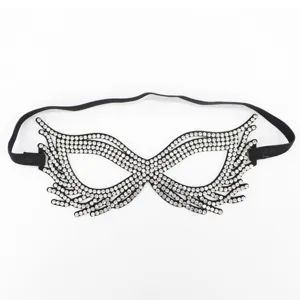 Halloween Sparkling Full Rhinestone Mask For Women Masquerade Party Shiny Rubber Eye Mask Queen Style Black Party Mask