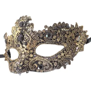 Goud geborduurde kanten maskerademasker met zwarte strass stenen voor feest cosplay.