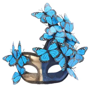 Blauer Schmetterling Maskenball Maske Detail, elegante Augenmaske fuer Party Halloween