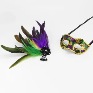Carnival feather mask and sequin masquerade eye mask set for party costume events