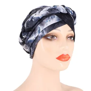 Fashion tie-dye braided turban headwrap for women, soft milk silk Indian cap for daily wear.