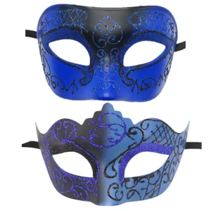 Couple Masquerade Masks Blue Black Glitter Venetian Party Eye Masks for Halloween