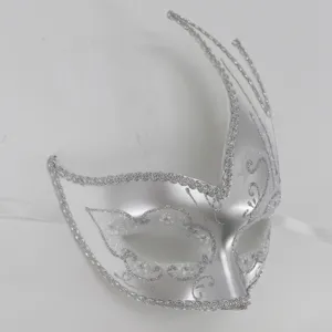 Silver masquerade mask detailed view, glitter party costume accessory for evening events
