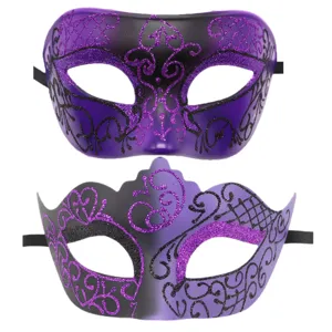Exquisite purple and black glitter masquerade mask set, perfect for parties and Halloween.