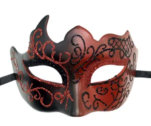 Masquerade mask for couples Halloween party red black glitter Venetian half face costume props