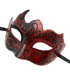 Μάσκα αποκριάτικη Halloween κόκκινο μαύρο γκλίτερ κέρατο μισό πρόσωπο αξεσουάρ πάρτι