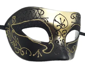 Exquisite black and gold glitter masquerade mask for Halloween party costume and festival events.