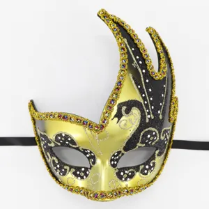 Venetian Masquerade Mask Flame Large Horn Black Swan Mask Party Costume Prop Halloween Carnival Glitter Unisex Masquerade Mask