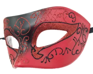 Rood en zwart glitter gemaskerd bal masker perfect voor Halloween feestjes en verkleedpartijen.