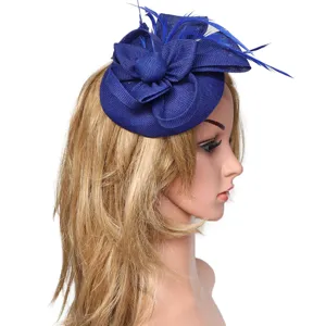 Sombrero fascinator de pluma azul elegante accesorio de pelo para fiesta detalle