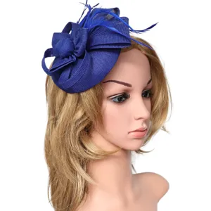 Sombrero fascinator de pluma azul elegante tocado de malla de coctel para boda fiesta accesorios