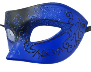 Blauw zwarte masquerade masker met glitters voor feestje Halloween vakantie decoratie