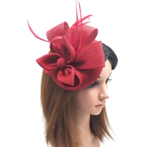 Sombrero fascinator rojo pluma lazo de malla accesorio de cabello mujer boda fiesta cocktail detalle