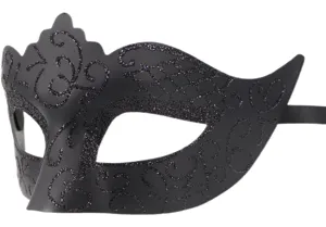 Máscara de mascarada negra con detalles de purpurina para fiesta carnaval Halloween.