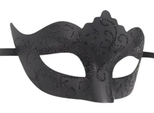 Máscara de mascarada negra con purpurina y corona para fiesta de Halloween y disfraces.