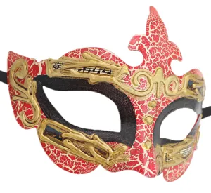Heren Venetiaans Masker Rood Goud Gebarsten Ontwerp voor Halloween Carnaval Feest