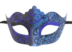 Máscara de mascarada azul negra con purpurina para fiesta carnaval Halloween show.