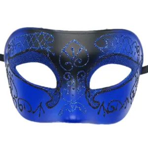 Blue and black masquerade mask for men, perfect for Halloween, parties, and festive events.