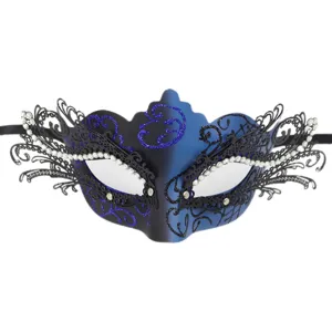 Blaues Maskenball Metallmaske mit Strass und Glitzer für Halloween Party Karneval Kostüme.
