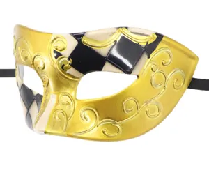 Maschera veneziana di carnevale oro nero motivo arlecchino festa travestimento nuovo