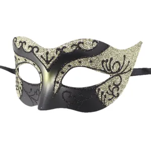Venetian masquerade mask black gold glitter party Halloween carnival festival mask detail view