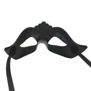 Black masquerade mask close up detail, classic party eye mask for Halloween and carnival events.