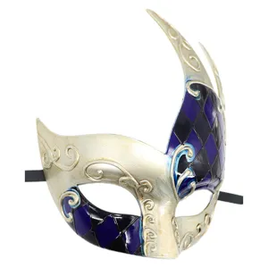 Venetiaans masker carnaval blauw zwart argyle half gezicht feest Halloween kostuum rekwisiet