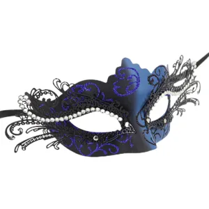 Elegante blau-schwarze Metall Maske Maskerade mit Strasssteinen für Party Halloween Karneval