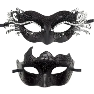Elegante schwarze Masken Set mit Glitzer und Strass für Kostümparty und Karneval Events.
