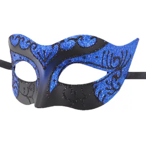Blue black glitter Venetian masquerade mask party costume accessory view detail