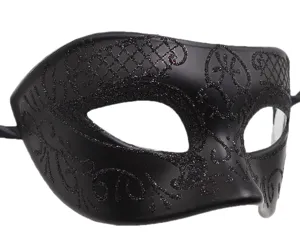 Zwarte masker detailopname, glinsterend kantpatroon, feest oogmasker rekwisiet item