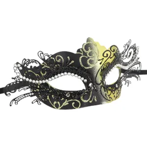 Elegante schwarz goldene Metall Maskerade Maske mit Strasssteinen für Party und Veranstaltungen.