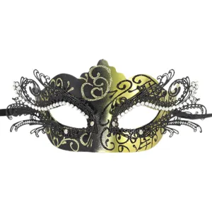 Metall Maske für Halloween Party, glitzernde Strasssteine, elegantes schwarz-goldenes Design