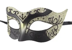 Máscara negra y dorada con purpurina para fiesta de Halloween detalle de antifaz festivo