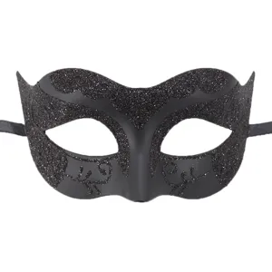 Black glitter Venetian masquerade mask for party Halloween carnival festival detail view
