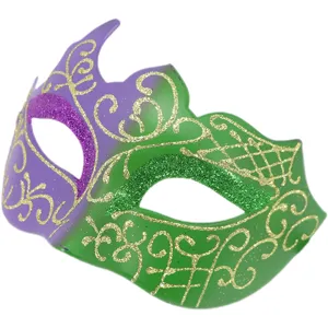 Carnival masquerade mask purple and green glitter party Halloween festival costume prop