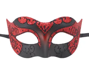 Mascara de carnaval negra y roja con purpurina para fiesta de Halloween, antifaz sexy.