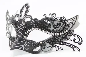 Elegante maschera di Carnevale nera e argento con strass e brillantini per Halloween.