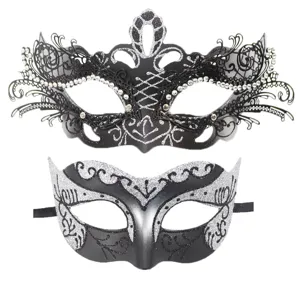 Conjunto de máscara de mascarada negra plateada para fiesta de Halloween, antifaz sexy.