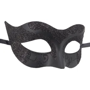 Black glitter masquerade mask for party, Halloween, and Venetian carnival costume events.