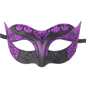Venetian masquerade mask purple black glitter design for Halloween party carnival and costume balls.