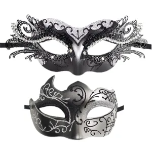 Schwarze silberne Maskenball Maske Paar Set Strass Glitzer Party Augenmaske Kostüm Requisite