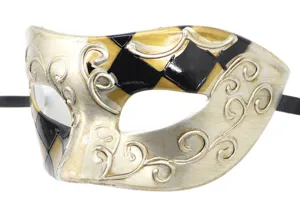 Maschera di carnevale veneziana festa Halloween stile retro a quadri con nastri neri