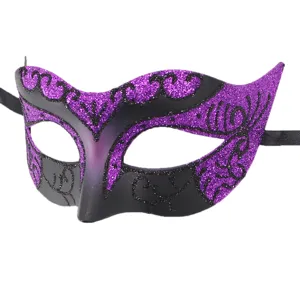Exquisite black and purple glitter masquerade mask for Halloween party and Venetian carnival.