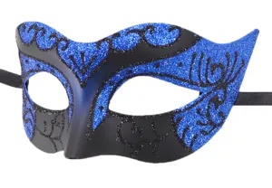 Máscara de mascarada con purpurina azul y negro antifaz sexy para fiesta de Halloween