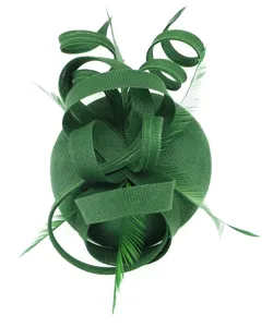 Green sinamay fascinator hat feather hair accessory for women party wedding headpiece detail